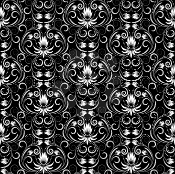Royalty Free Clipart Image of a Floral Black and White Background