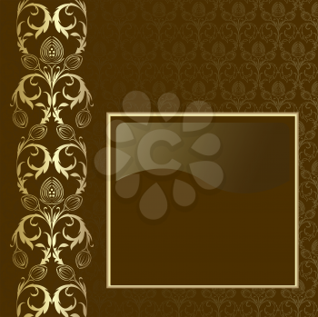 Royalty Free Clipart Image of a Beige Background With a Gold Frame and Border