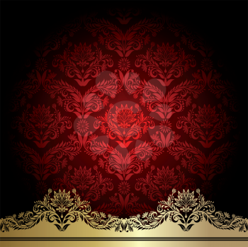 Royalty Free Clipart Image of a Red Background With a Gold Border