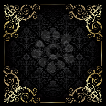 Royalty Free Clipart Image of a Gold Frame on Black