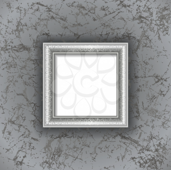 Royalty Free Clipart Image of a Silver Frame on a Grey Grunge Wall