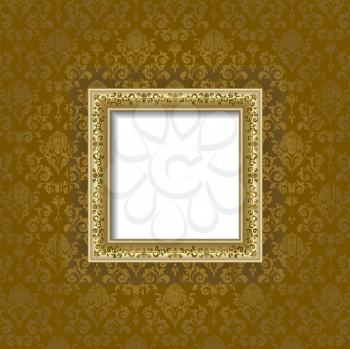 Royalty Free Clipart Image of a Gold Frame on a Brown Wall