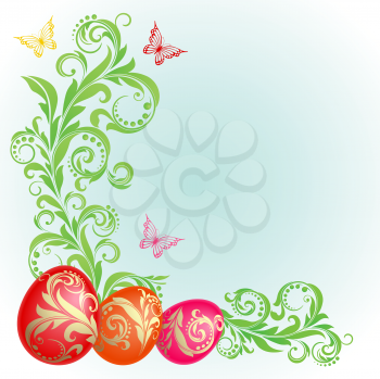 Royalty Free Clipart Image of a Spring Border With Easter Eggs