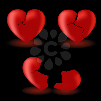 Royalty Free Clipart Image of Three Hearts in Different Conditions