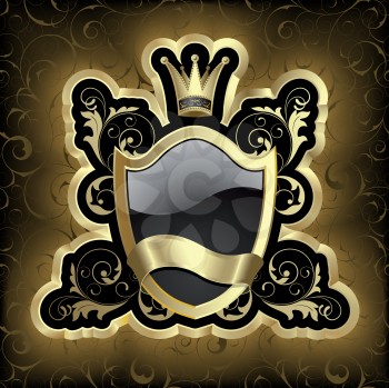 Royalty Free Clipart Image of a Black and Gold Crest