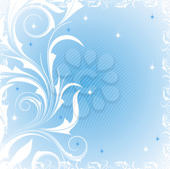 Royalty Free Clipart Image of a Blue Background With a Flourish Border