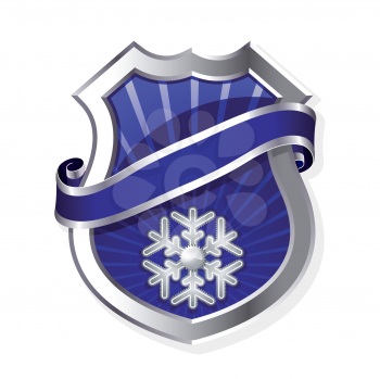 Royalty Free Clipart Image of a Silver Framed Blue Badge With a Snowflake