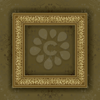 Royalty Free Clipart Image of a Gold Frame on the Wall