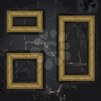 Royalty Free Clipart Image of Three Frames on a Black Wall