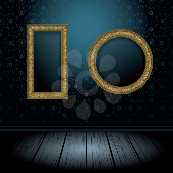 Royalty Free Clipart Image of Gold Frames on a Blue Background