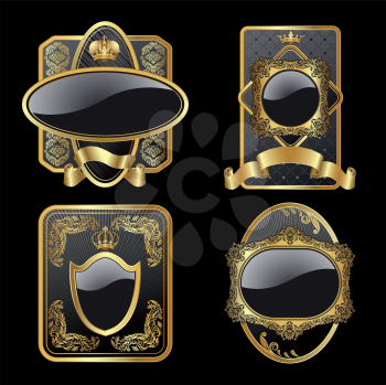 Royalty Free Clipart Image of a Set of Labels With Frames on Black