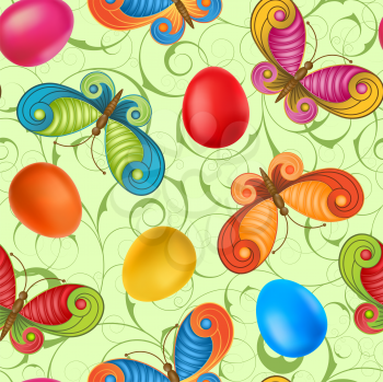 Royalty Free Clipart Image of Butterflies and Easter Eggs
