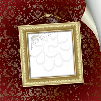 Royalty Free Clipart Image of a Frame on the Wall With Curling Paper