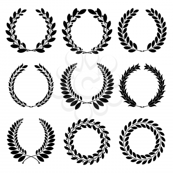 Set from  black laurel wreath on the white background 