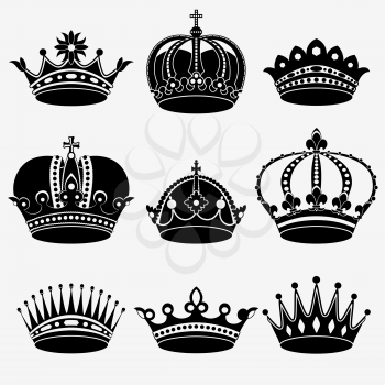 Set of nine crown on the white background
