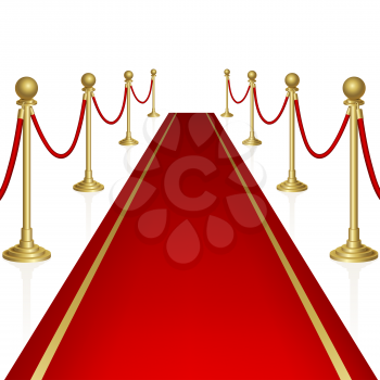 Red carpet with guard. Clipping Mask. Mesh.