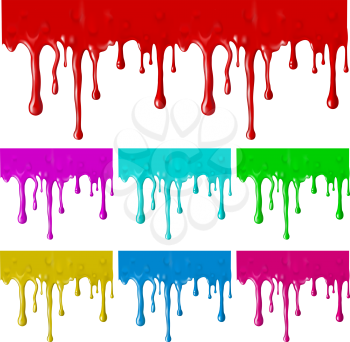 Border of paint drips of different colors. Mesh. Clipping Mask.(can be repeated and scaled in any size) 