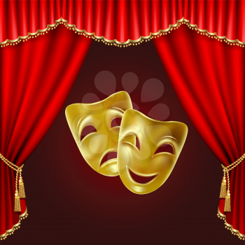Theatrical mask on a red background. Mesh. Clipping Mask