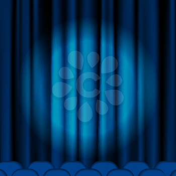 Blue curtains to theater stage. Mesh.EPS10.This file contains transparency.