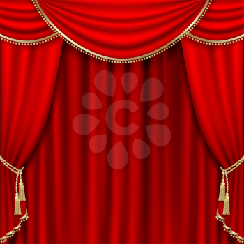 Theater stage  with red curtain. Clipping Mask. Mesh.