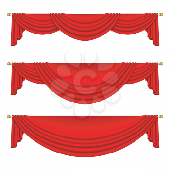 Set of red curtains to theater stage. Mesh. Isolated