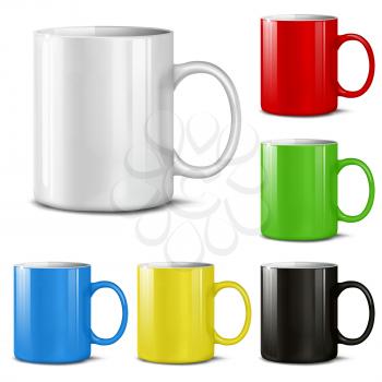 Cups of various colors on a white background. Mesh. This file contains transparency.