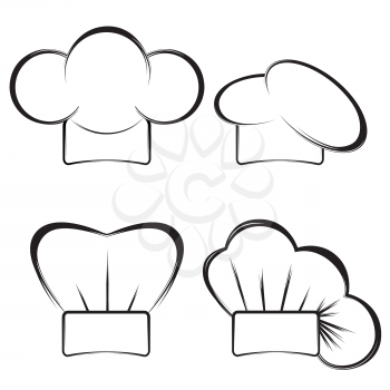 Collection of chef's hats on a white background.Black and white