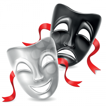 Theatrical mask. Black and white. Isolated. Mesh. Clipping Mask