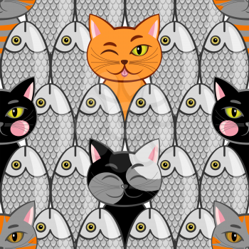 Seamless with fish and different cats(can be repeated and scaled in any size)