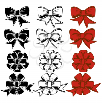 Set of bows of various shapes.