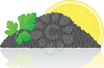Royalty Free Clipart Image of Black Caviar with a Lemon