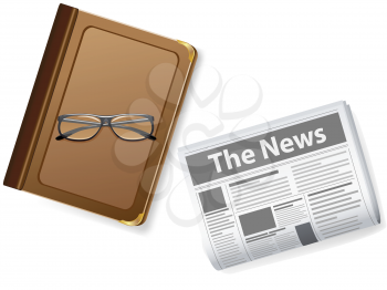 Royalty Free Clipart Image of a Book, Newspaper and Glasses