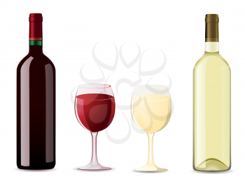 Royalty Free Clipart Image of Wine Bottles and Glasses