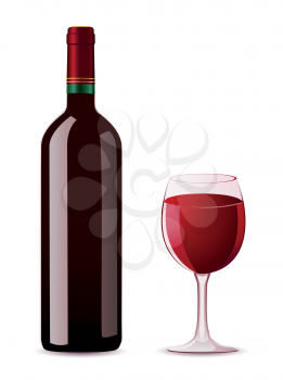 Royalty Free Clipart Image of a Bottle of Red Wine and a Wineglass