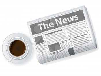 Royalty Free Clipart Image of a Cup of Coffee and Newspaper