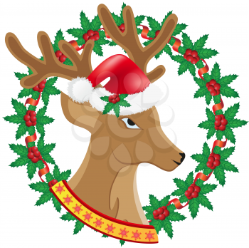 Royalty Free Clipart Image of a Christmas Deer Wreath