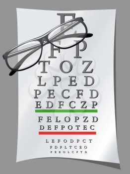 Royalty Free Clipart Image of a Snellen Chart and Glasses