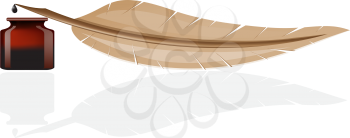 Royalty Free Clipart Image of a Quill and Ink-Pot