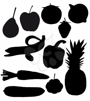 Royalty Free Clipart Image of Fruit and Vegetable Silhouettes 