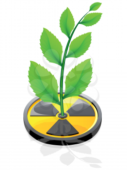 Royalty Free Clipart Image of a Plant Growing from a Radiation Disc