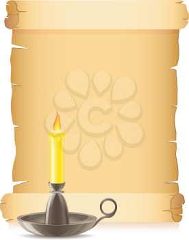 Royalty Free Clipart Image of aScroll and Candle