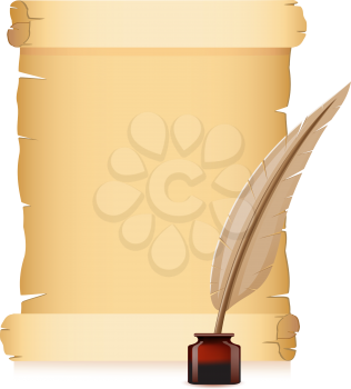 Royalty Free Clipart Image of a Scroll and Quill