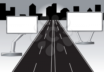 Royalty Free Clipart Image of a Highway and Billboards