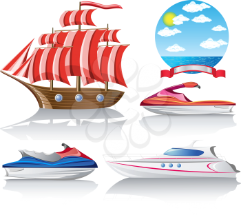 Royalty Free Clipart Image of a Set of Marine Transpotarion