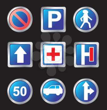 Royalty Free Clipart Image of a Set of Road Signs
