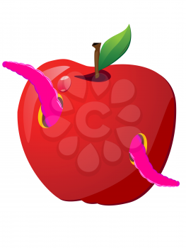 Royalty Free Clipart Image of a Worm in an Apple