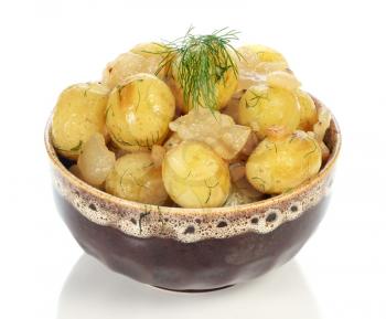 boiled potatoes in the plate isolated on white background