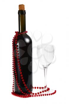 bottle with red wine and glass isolated on white background