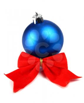 bow and christmas ball decoration for a new-year tree isolated on white background