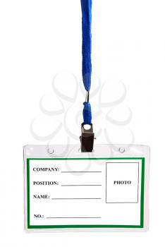 card empty ID badge isolated on white background